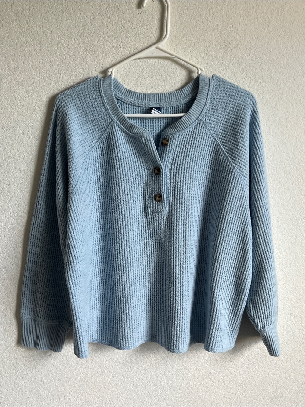 Old Navy Light Blue Waffle Henley Pullover Sweater XLP Plush tee